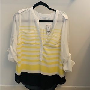 Yellow blue and white blouse